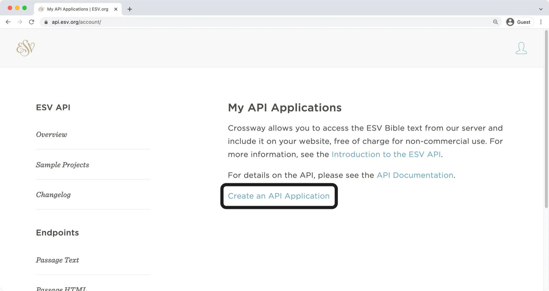 Create a new ESV API application