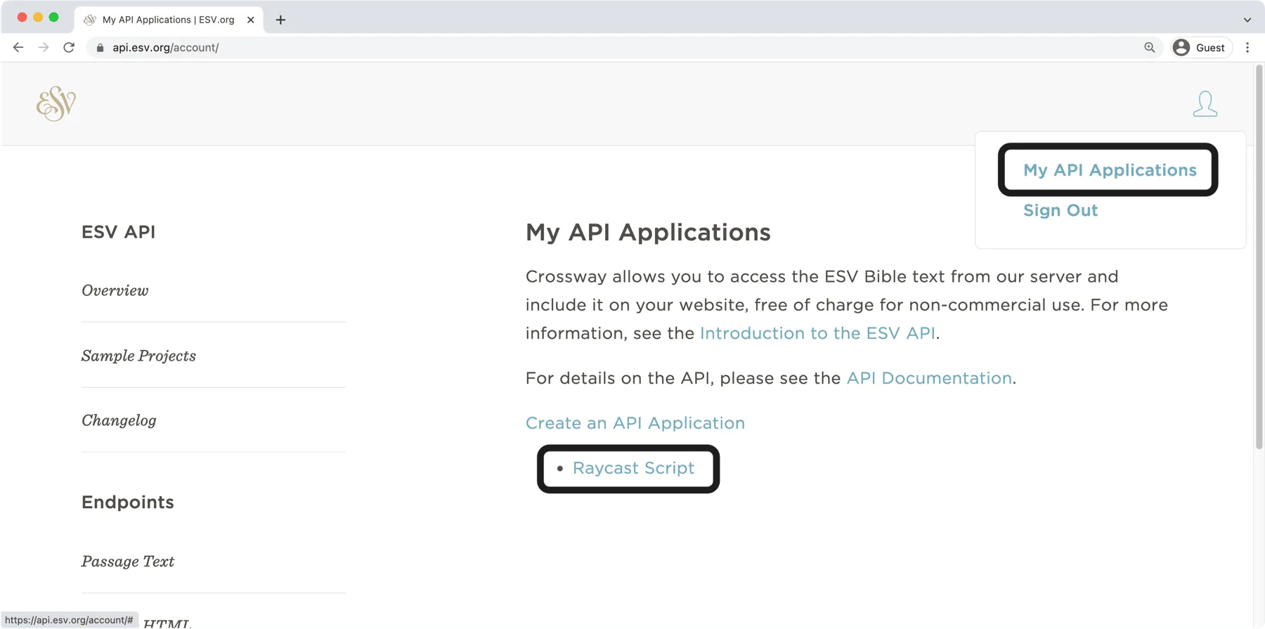 Access your ESV API key