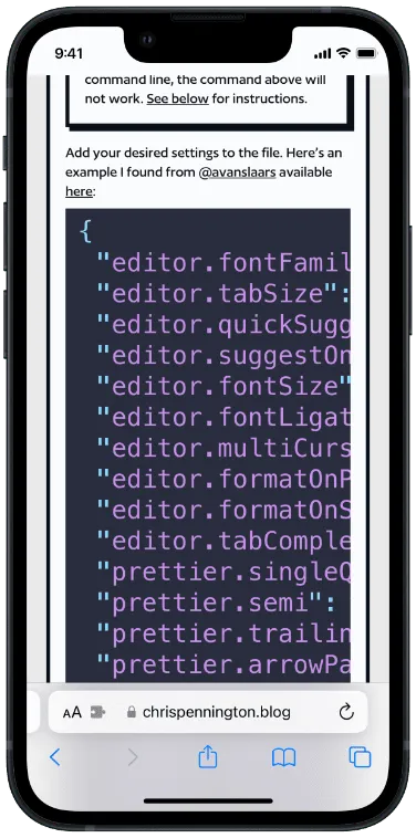 Large text size on Safari mobile